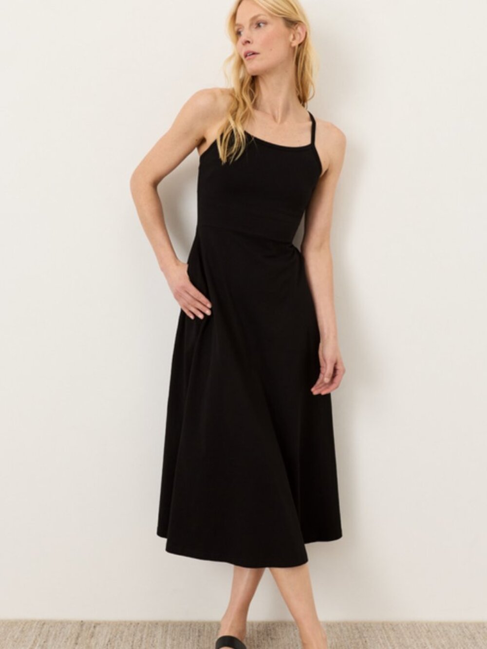 Pact Black Organic Fit & Flare Midi Dress